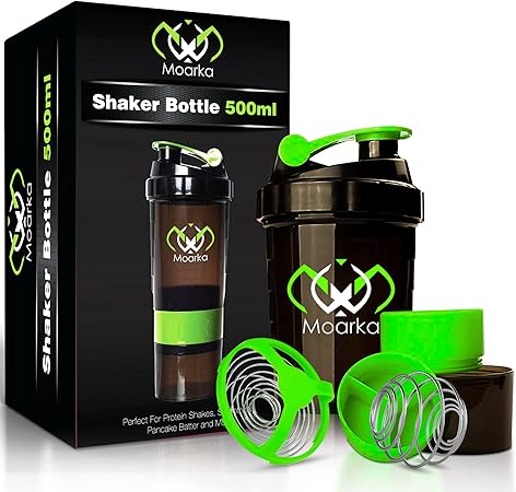 Moarka Protein Shaker Bottle - Leak Proof Protein Mixer Cup | Non-Slip Gym Protein Blender Bottle with Supplement and Pill Storage Container